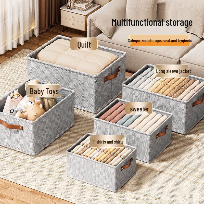 Plaid Non-Woven Clothes Storage Box with Lid for Home Organization