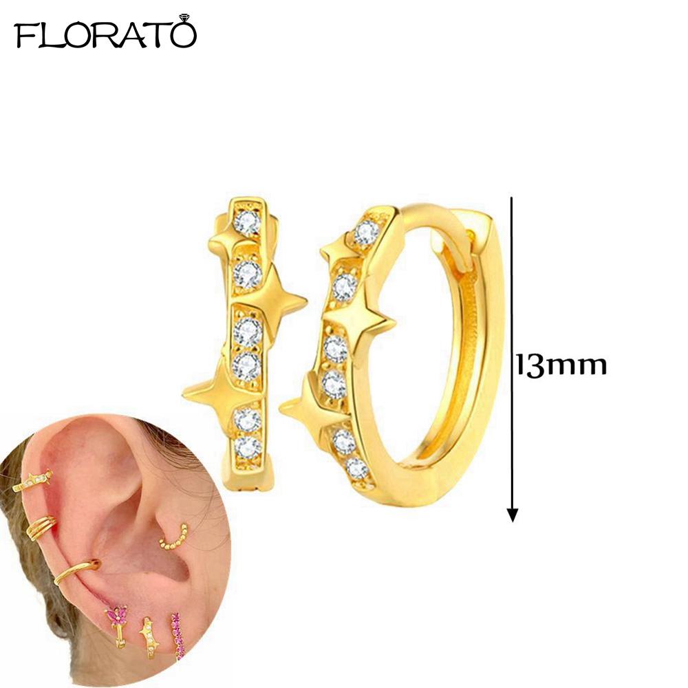 925 Silver Needle 11/13mm Small Hoop Earrings for Women Circle Piercing Huggie Earrings Multicolor Zircon Earrings Party Jewelry
