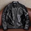 Genuine Cowhide Leather Jacket for Men Fashion Stand Collar Short Casual Biker Coat