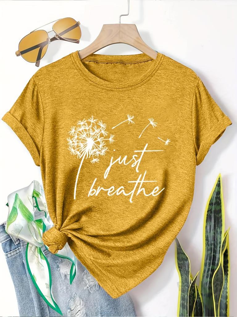 Dandelion Birds Women's Tee - Delicate Graphic, Casual Teal Top