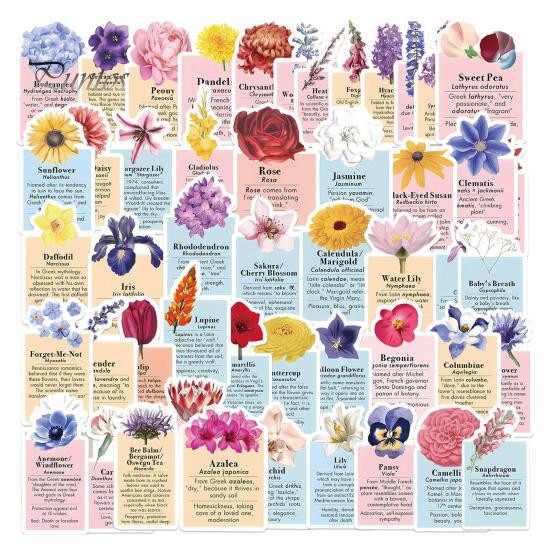 

50 шт., водонепроницаемые наклейки с рисунком цветка и листьев, граффити, водонепроницаемые, устойчивые к выцветанию, водонепроницаемые наклейки для ноутбука, украшение для детского подарка 1 Set