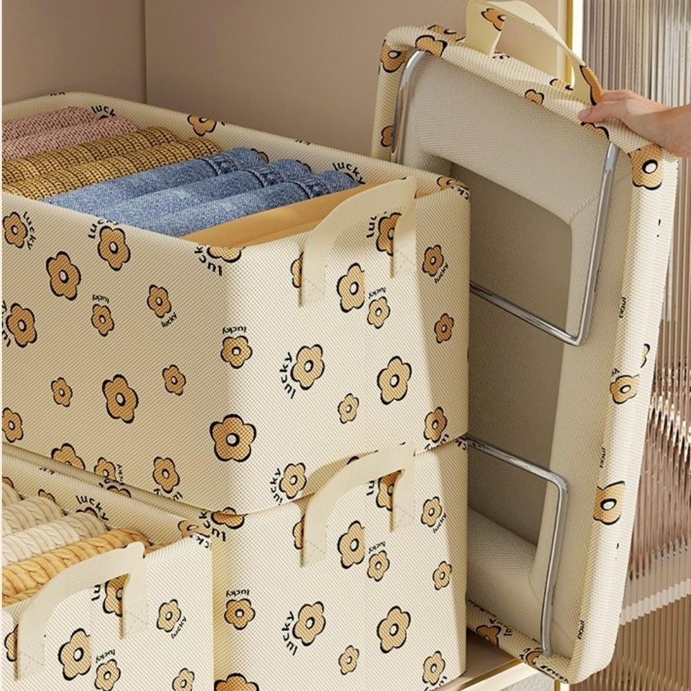 Cesta de Armazenamento de Tecido Espesso com Estrutura de Aço Organizador de Guarda-Roupa Caixa de Armazenamento de Roupas Suéter