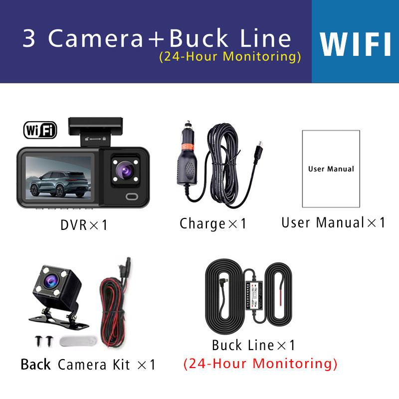 Wifi 3 Channel Camera Mini Car Dvr Dash Cam HD1080P Dash Camera Dual Len Dashcam Video Recorder Black Box 24H Parking Monitoring