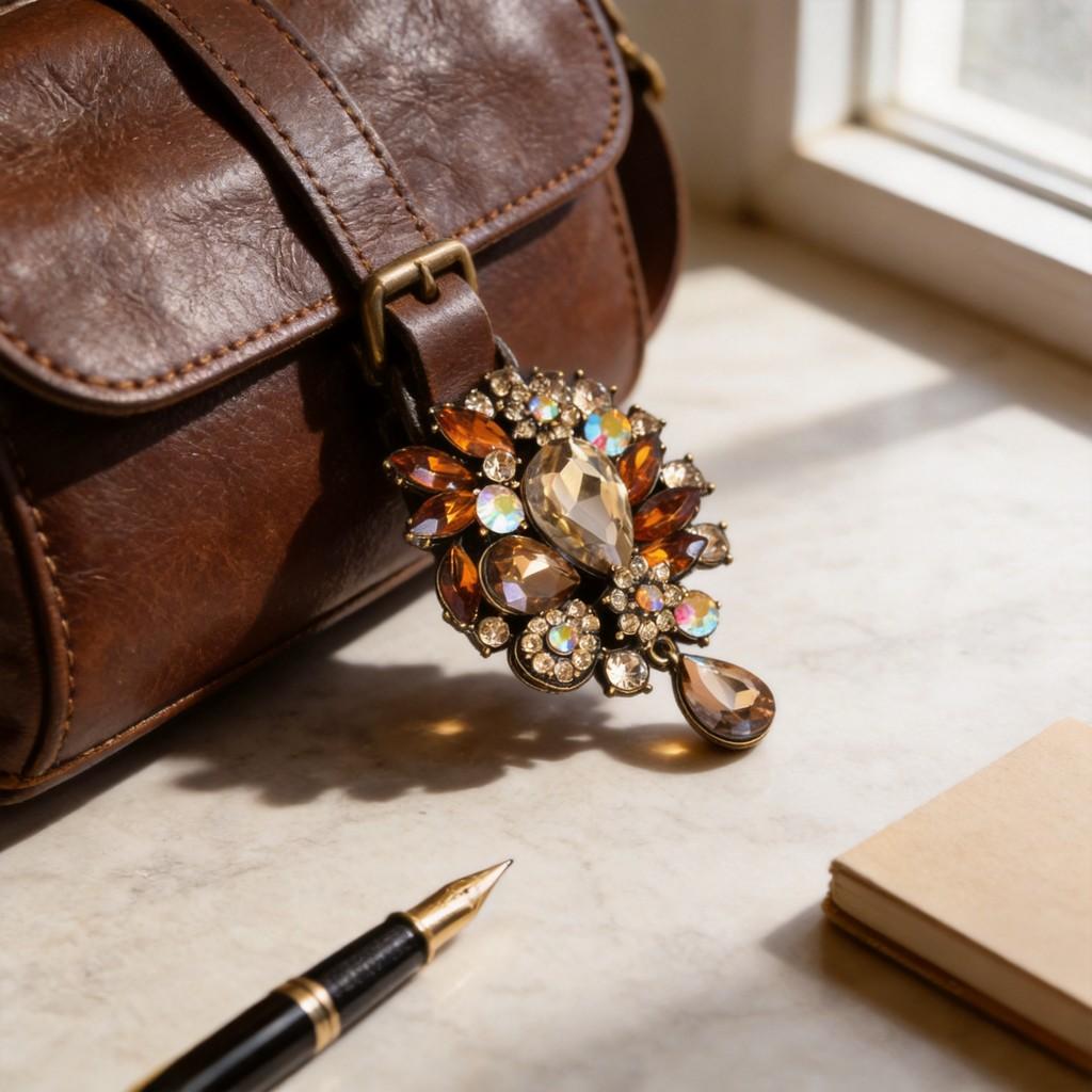 Vintage Flower Brooch Alloy Crystal Acrylic Jewelry For Women And Men