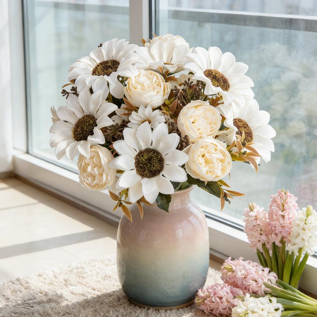 Artificial Flowers Silk Holding Sunflower Festival Wreath Wedding Brial Bouquet Home Room Table Arrangement Vase Decora Diy Gift