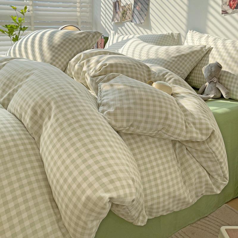 Small Fresh Mattress Quilt Cover Class A Maternal And Infant Grade Cartoon Dormitory Bed Sheet Three-Piece Set Super Soft Washed Cotton 4Pcs Set