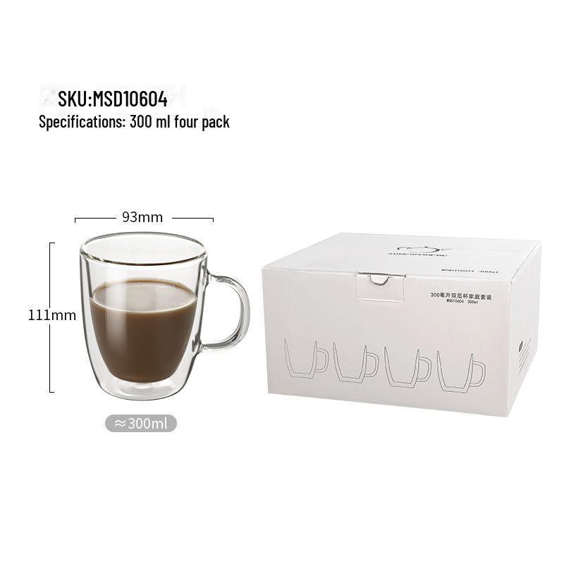 Mingshangde Transparent Double-Layer Insulated Glass Coffee Cup