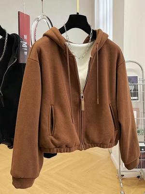 Autumn Solid Vintage Casual Warm Jacket Women New Design Retro Hooded High Street Coat Zipper Aesthetic Elegant Loose Outerwear Female