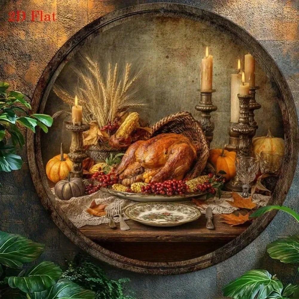 

Vintage Thanksgiving Tin Sign Pumpkin Corn Turkey Harvest Wall Art Decor 20x20 різнокольоровий