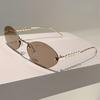 Vintage Rimless Oval Sunglasses Women For Men Luxury Brand Designer Sun Glasses Punk Popular Pearl Metal Eyeglasses Uv400