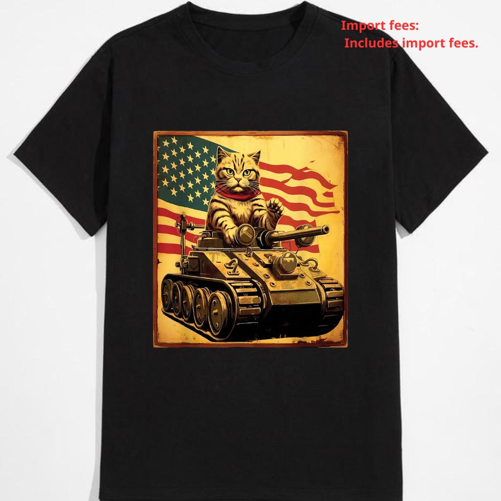 Cat Army Tank USA Military Cat Lovers Funny T-Shirt S-5XL XXXL