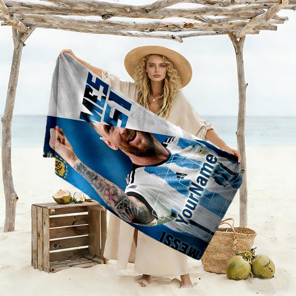 Messi Personalized Name Beach Towel Super Soft Microfiber Quickdry Fabric Perfect for Traveling Yoga Camping and Swimming