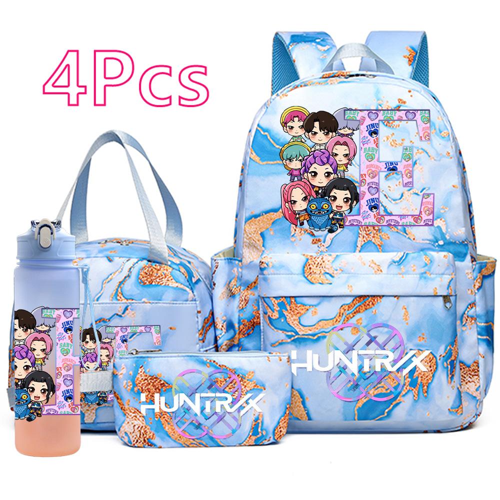 4Pcs/set Anime K-Pop Printed Backpack Handbag Pencil Case with 750Ml Water Bottler for Teenager Boy Girl Schoolbag Large Capacity Bookbag Kid Gift