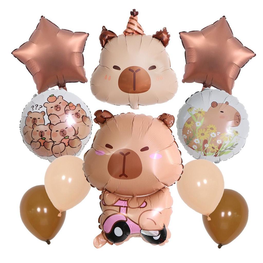 10-piece Capibara-themed Aluminum Film Balloon Set for Children's Birthday Party Decoration Supplies