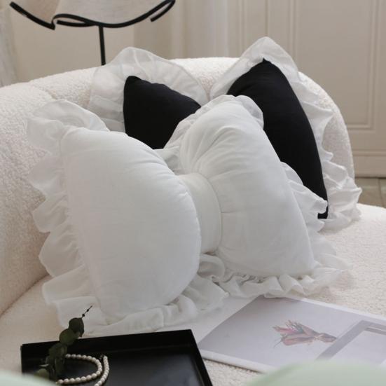 Yousheng Bow-shaped Pillow Ruffle Lace Plush Throw Pillow High Elasticity Decorative Pillow for Bed Couch Car Seat Companion Pillows