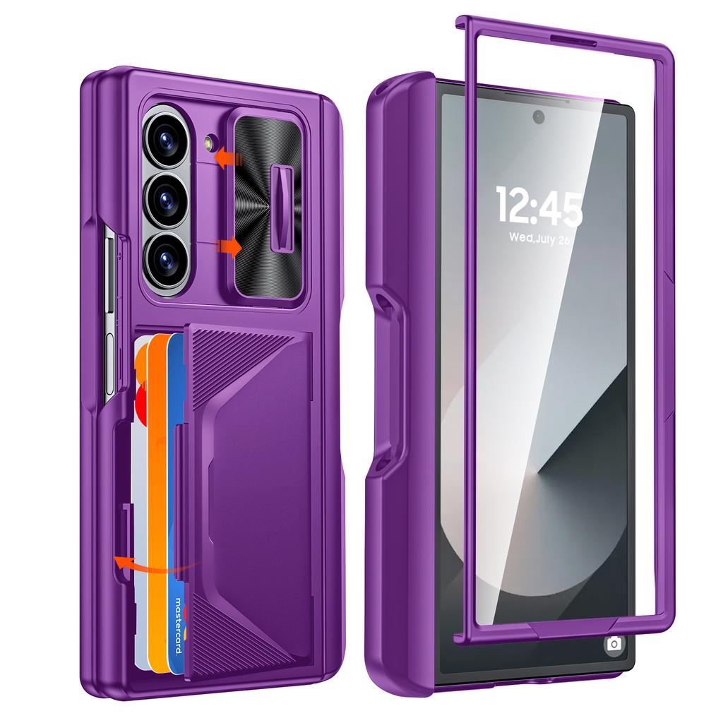 For Samsung Galaxy Z Fold 6,Back Card Pack,Integrated Pen Slot,Full Coverage 9H Protective Film,Shockproof Phone Case-Black