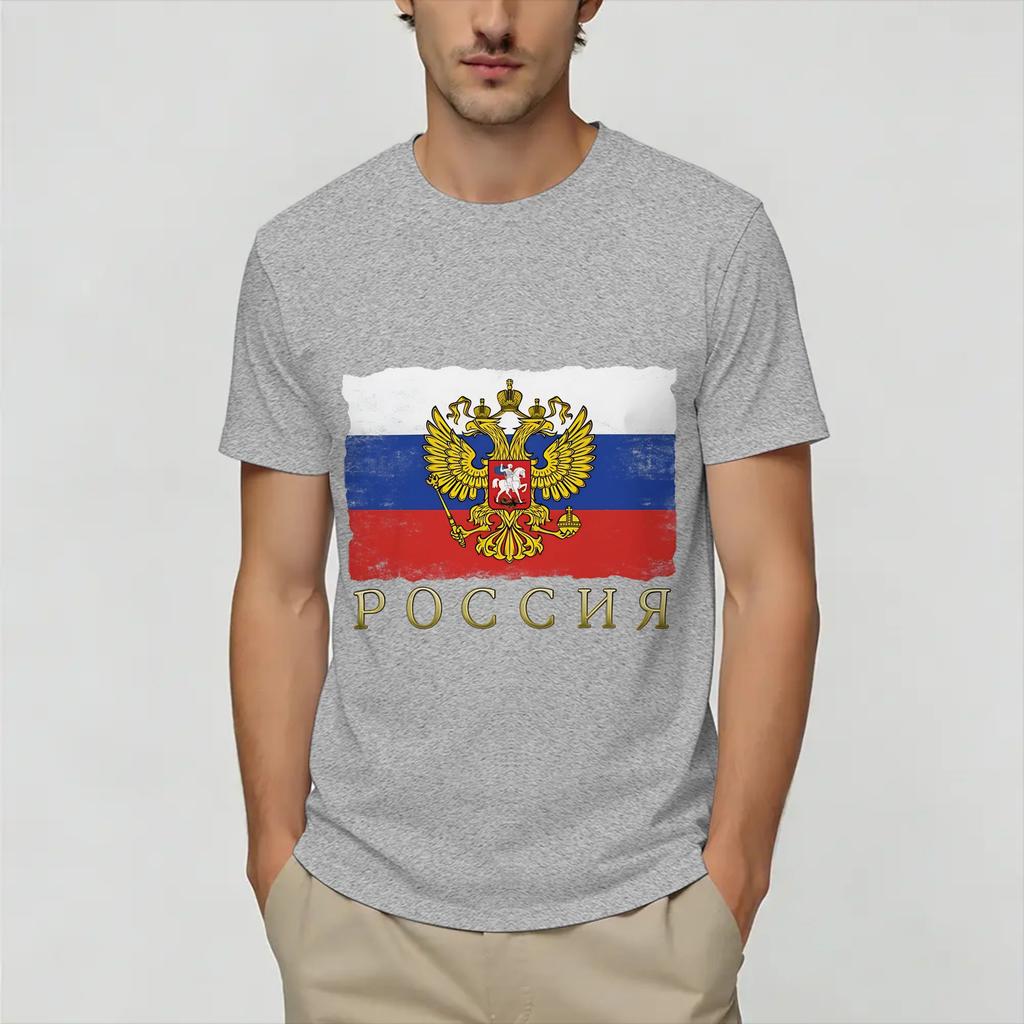 Russia Flag TShirt for Unisex Vintage Cotton Tee Shirt Round Neck Short Sleeve T Shirt Gift Clothing