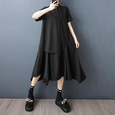 Short Sleeve Plus Size Black Vintage New In Dresses for Women Casual Loose Long Summer Shirt Dress