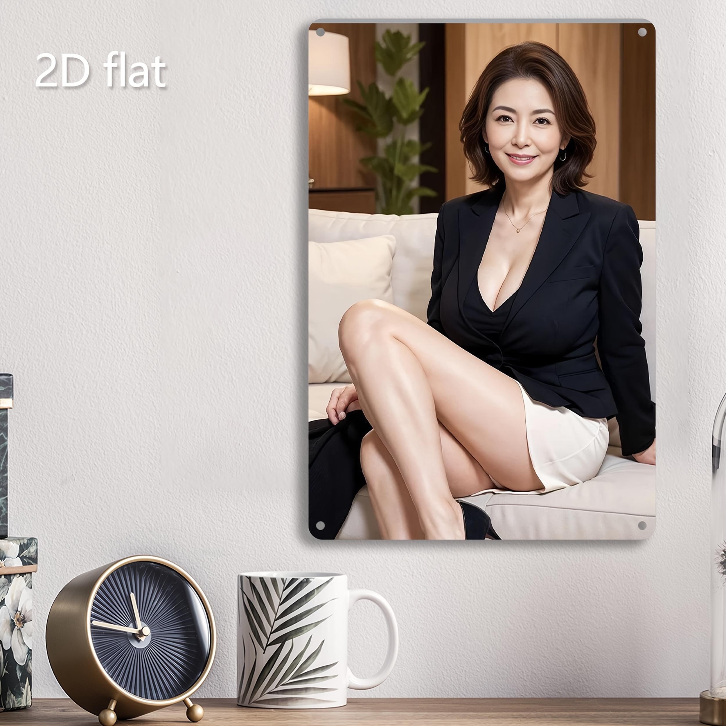 

Vintage Sexy Mature Asian Office Lady In Black Blazer White Skirt Suit Retro Metal Tin Sign Rustic Living Room Sofa Business Wo 20x30cm（7.8x11.8inch）