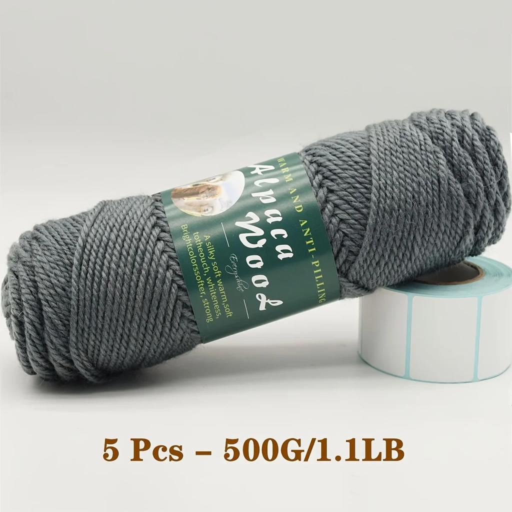 5er-Pack Alpakawolle Garn, Weiche & Warme Mischung zum Stricken von Pullovern, Schals, Mützen - Jeweils 0,5 kg, Mehrfarbige Auswahl