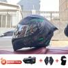 Full Face Motorcycle Helmet With Rear Wing Bluetooth Headset Men All Season Electric Bike Motorbike Riding Safety Gear