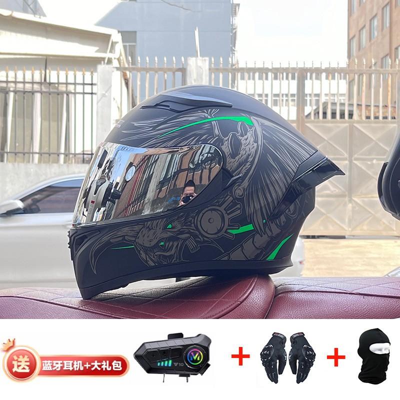 Full Face Motorcycle Helmet With Rear Wing Bluetooth Headset Men All Season Electric Bike Motorbike Riding Safety Gear