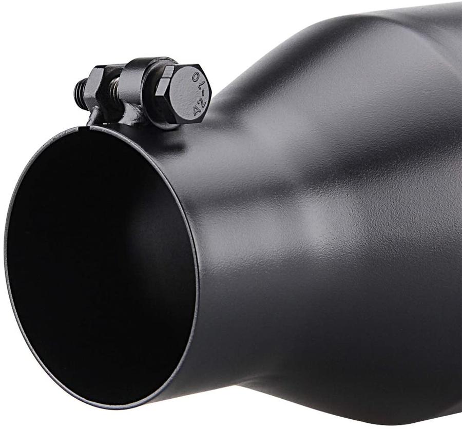 4" Inlet 5" Outlet 12" Long Angle Cut Rolled Bolt-On Exhaust Tip Tail Pipe Black