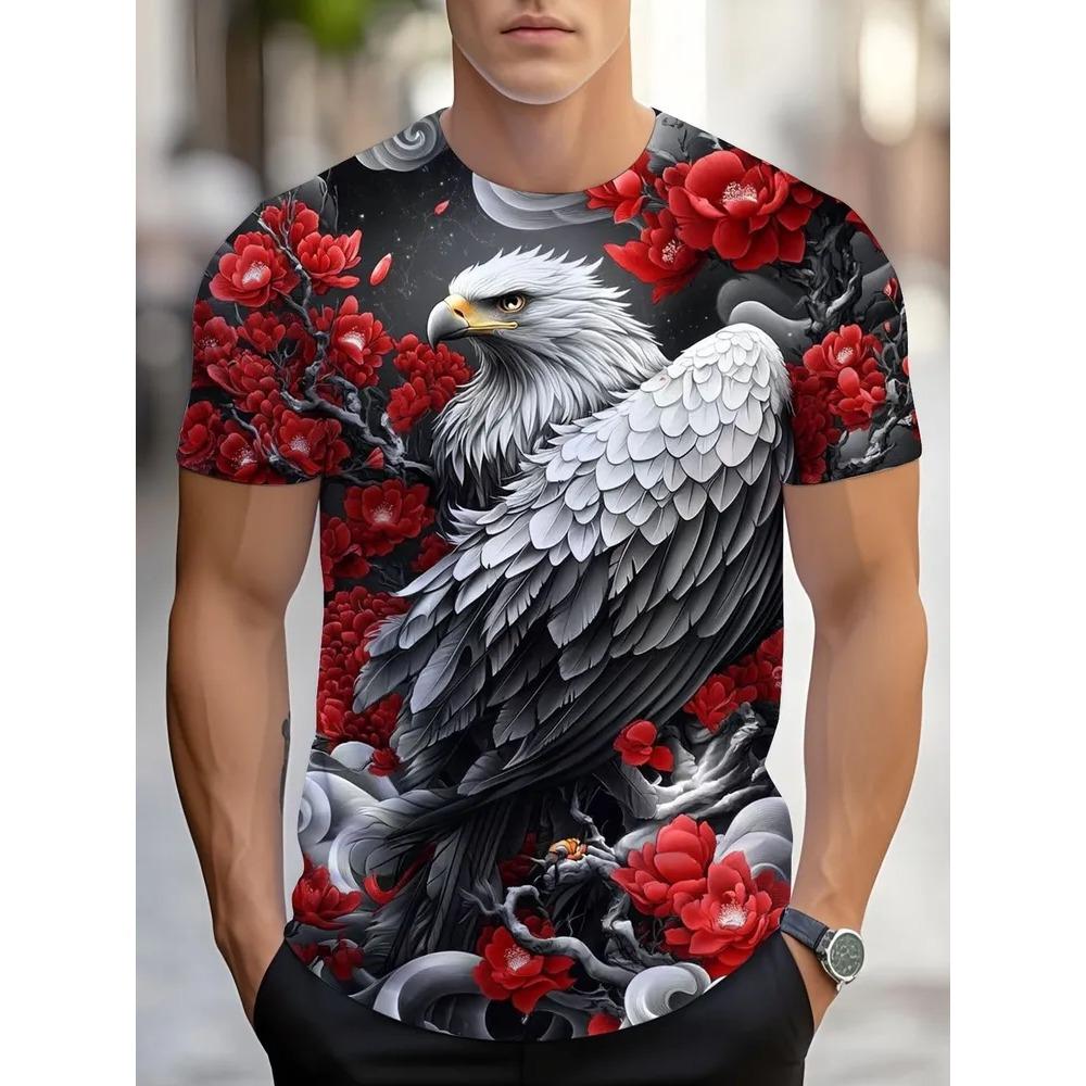 T-shirt Estiva da Uomo Girocollo Stampata in 3D Moda Versatile Traspirante Tendenza Casual