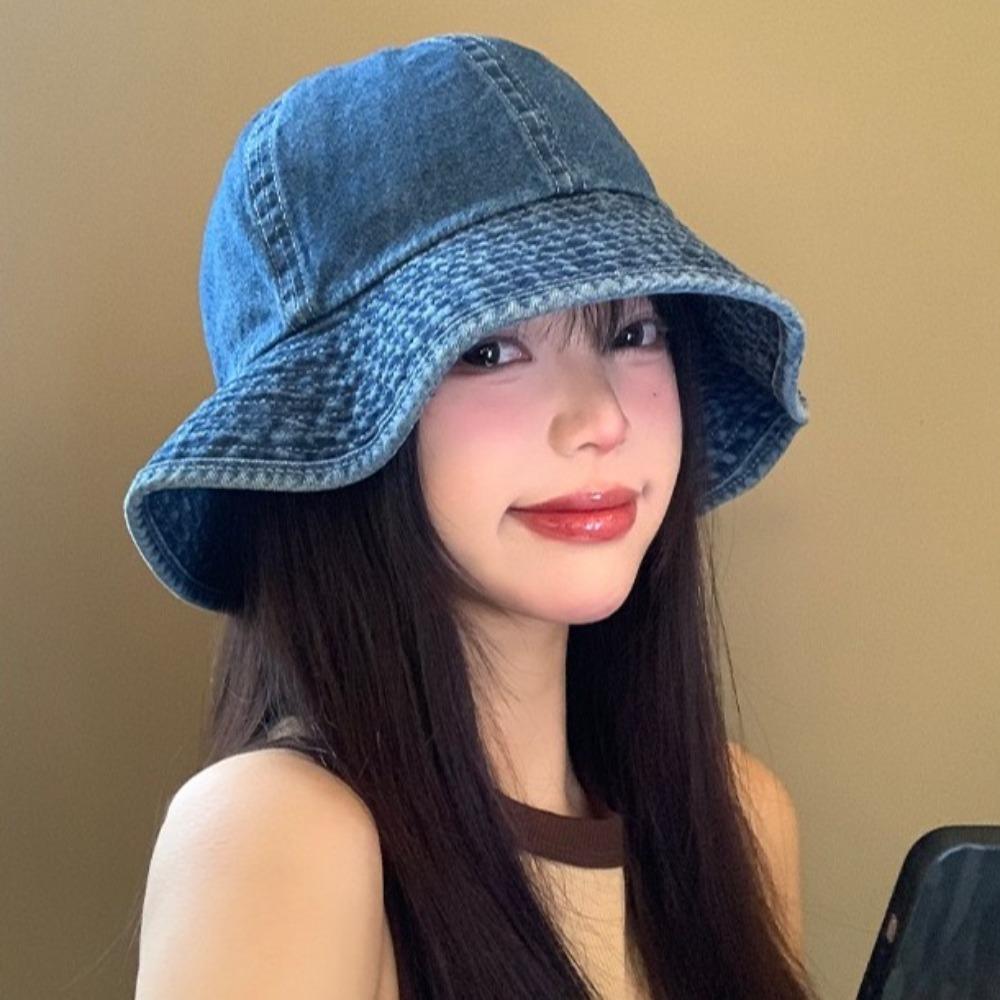Sunshade Retro Fisherman Hat Lightweight Sun Protection Basin Cap Soft Denim Bucket Hats Women