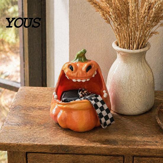Trinket Keys Candy Holder Big Mouth Pumpkin Storage Box, Halloween Figurine Resin Jewelry Tray, Desktop Box for Home Office Desk Decor Party Ornament