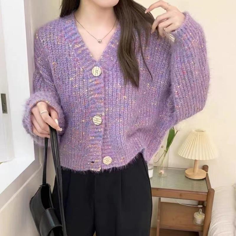 Vintage soft waxy knitted cardigan top women's spring new loose design color dot sweater jacket