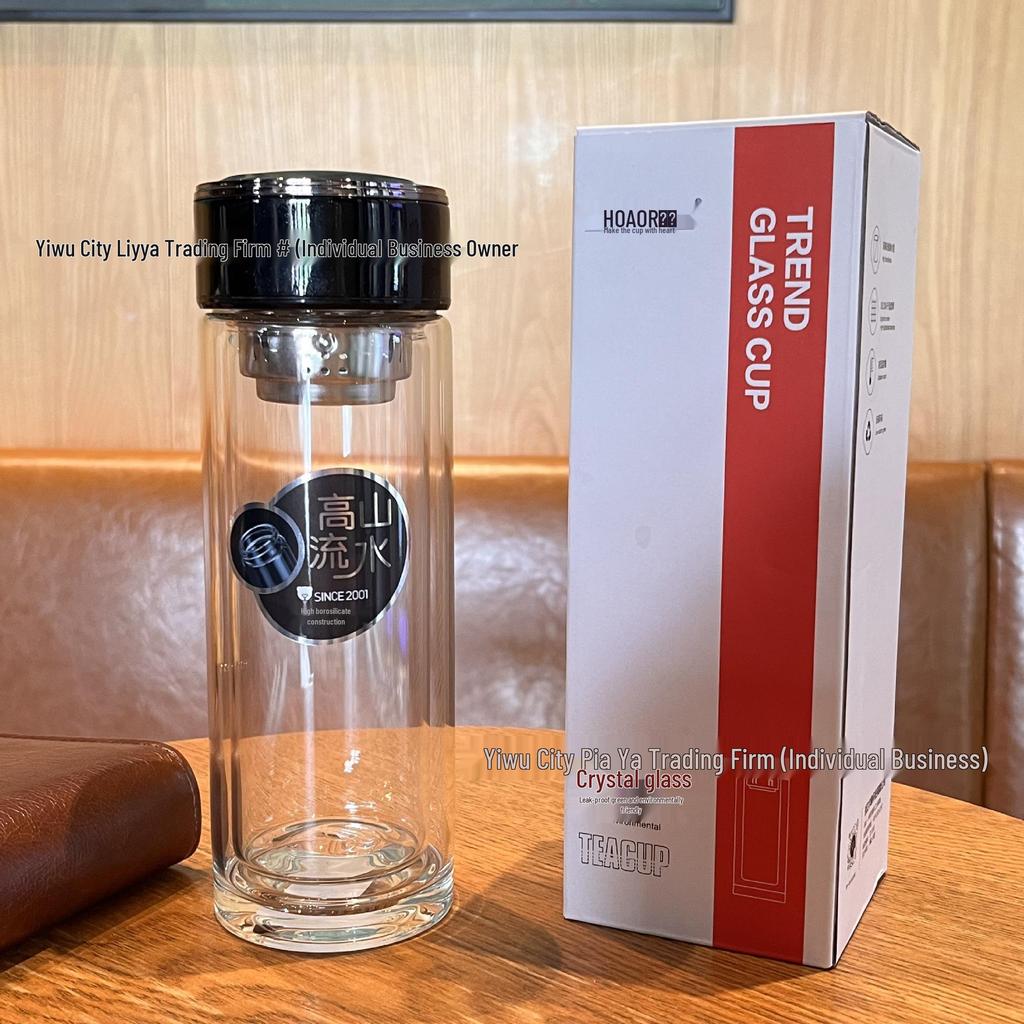 Huaxiang 388 High Mountain Double-Walled Borosilicate Crystal Glass Cup - Men's Business Office Gift.