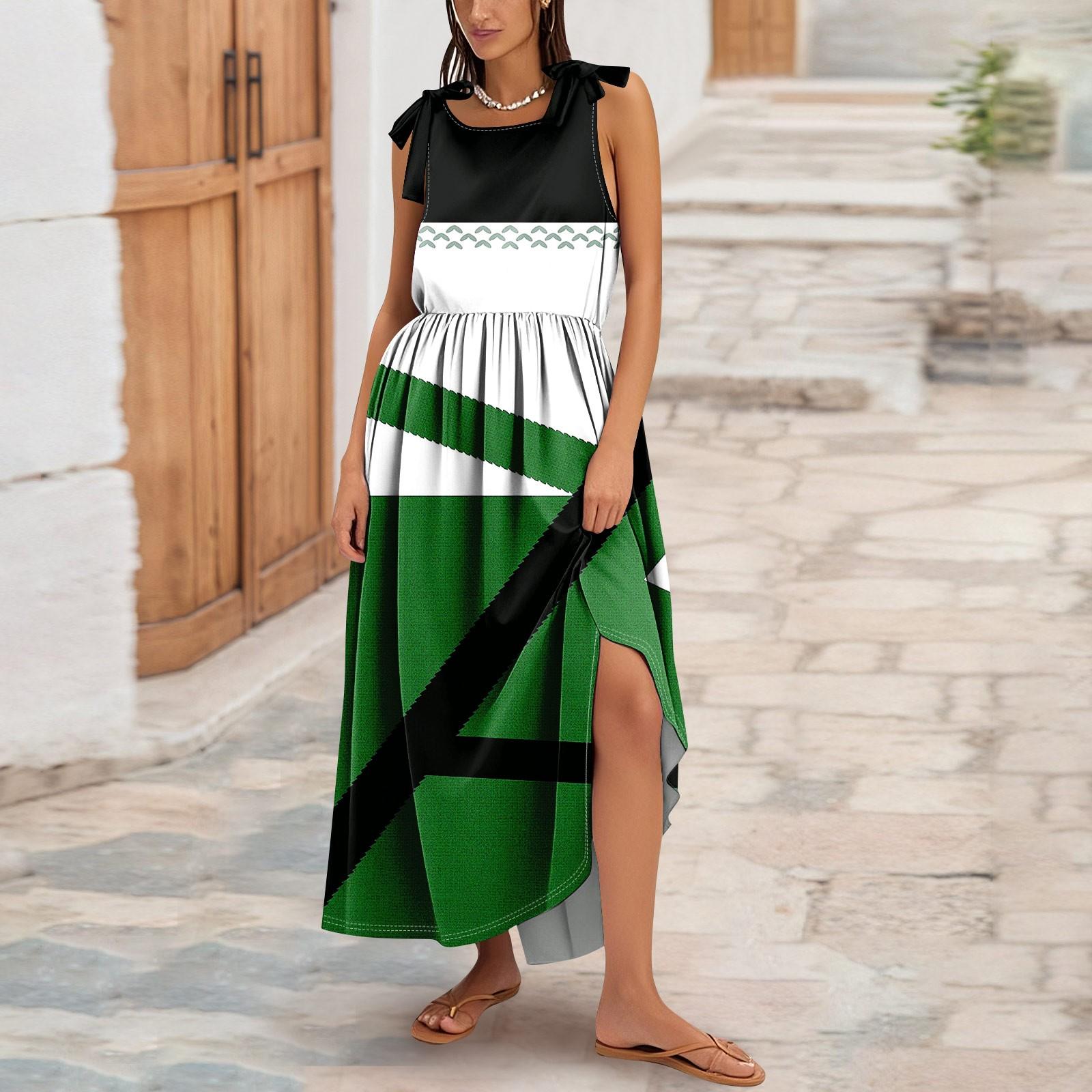 

Women s Summer Fashion Tank Dress A-Line Sleeveless Casual Floral/Solid Pocket Dress L зелений