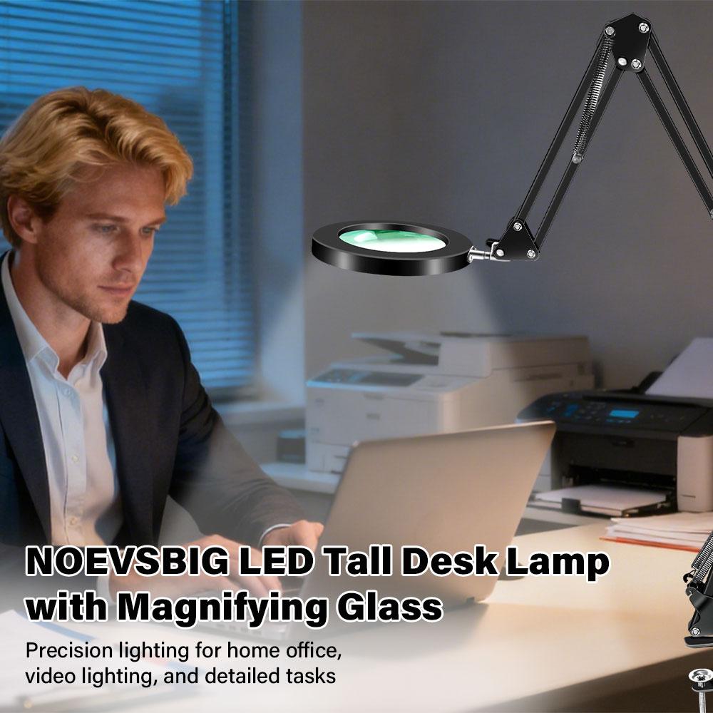 USB Plug In 10 X Magnifier Table Lamp, Glass Lens, 3 Rocker Arms, Dimmable LED Magnifier Reading Craft Hobby Close Work