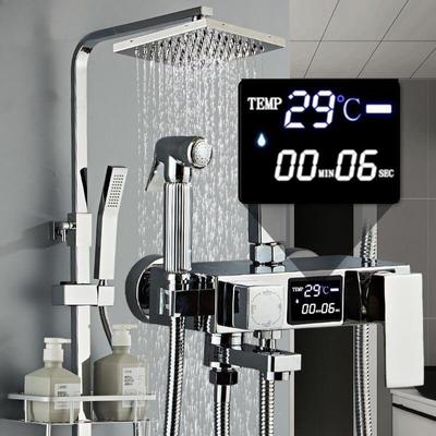 Conjunto de chuveiro digital LED Torneiras de banheiro cromadas Sistema de misturador de chuveiro termostático SPA Torneira de banho quente e fria Montagem na parede Grifos