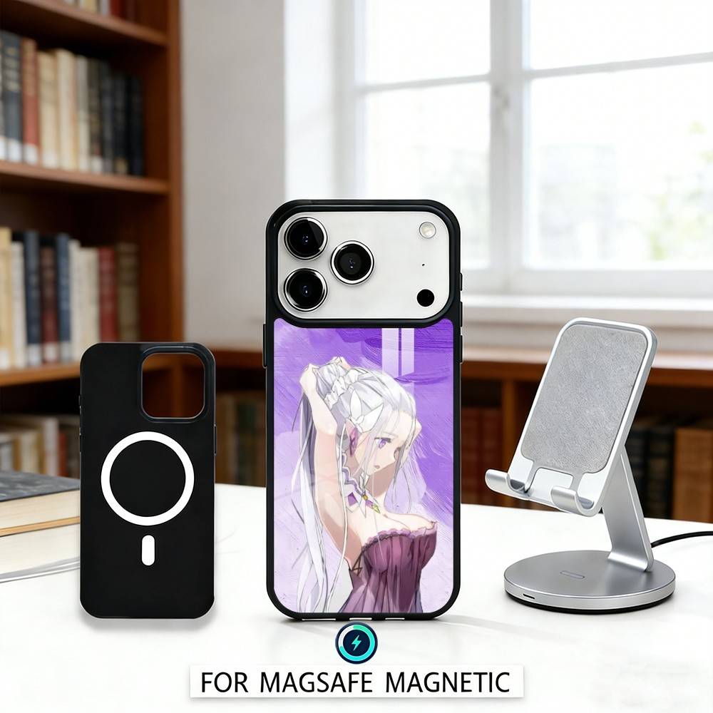 Re Zero Rem Emilia Handyhülle Für iPhone17,16,15,14,13,12,Pro,Max,Magnetisch Für Magsafe Kabelloses Laden