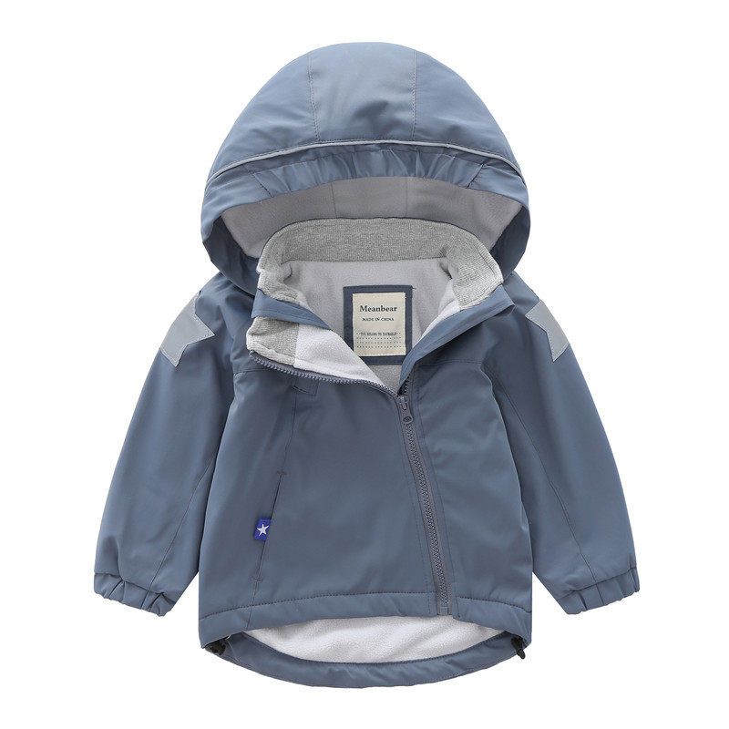 Boys and Girls Thick Windproof Hooded Oblique Zipper Shell Jacket