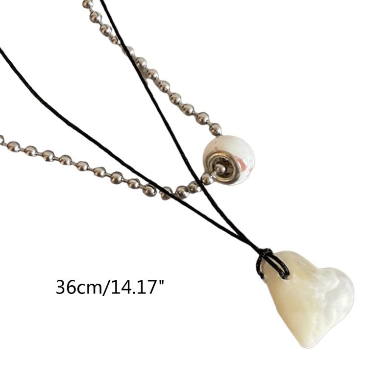 2 Pieces Dual-Layered Heart Pendant Necklace Chain Necklaces Beads Chokers Heart Chain Necklaces Party Jewelry for Girls