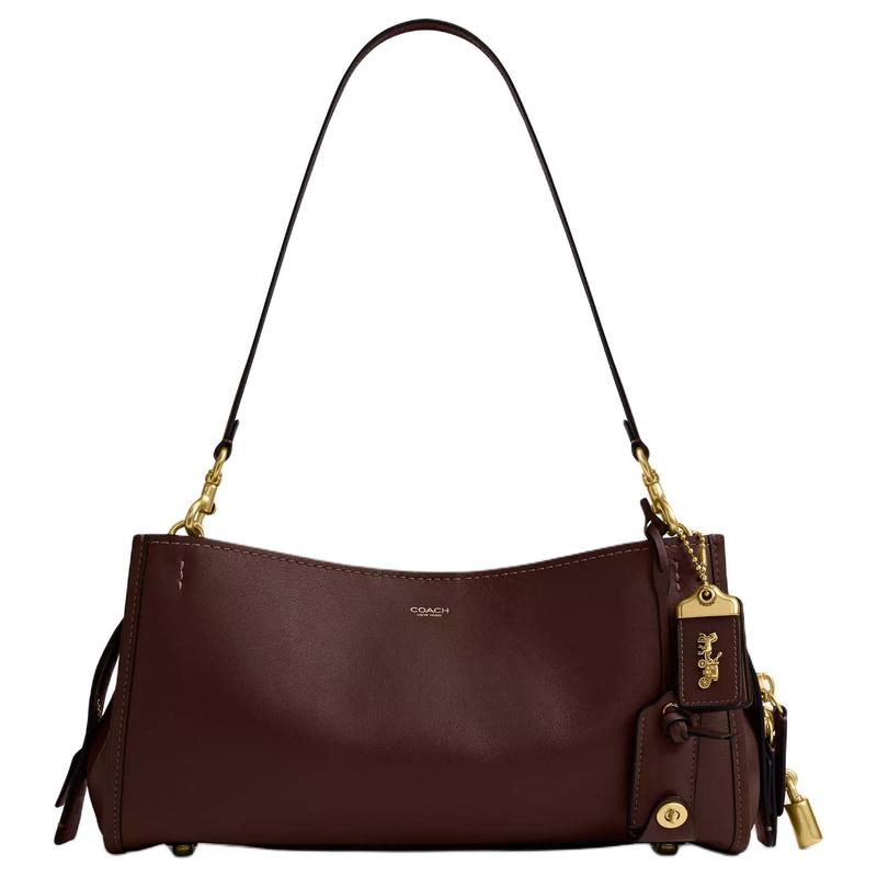 

COACH Rogue 34 brand classic printed logo cow leather crossbody shoulder bag large size women s red brown коричневий