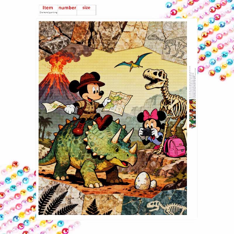 Disney 5d diamond painting, Mickey dinosaur adventure diamond art painting diy handmade sticker gift, home decoration painting