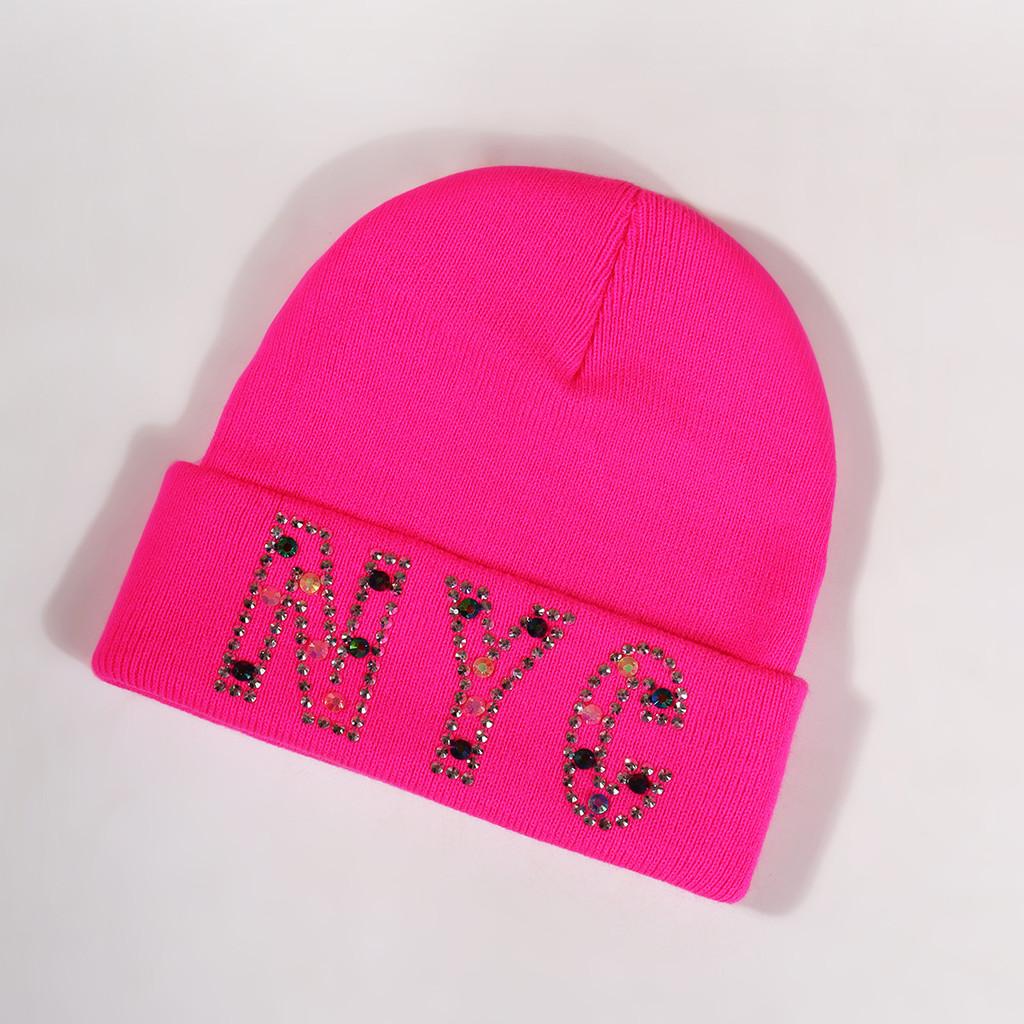Rhinestone Nyc Letters Knit Hat For Unisex Autumn Winter Warm Cap Fashion Gift