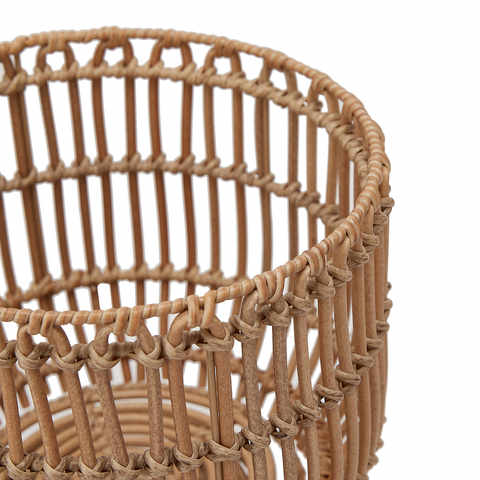 Rattan Woven Basket Plant Stand with Wooden Legs Bohemian Floor Flower Pot Holder Indoor Outdoor Home Garden Decor 3 Sizes