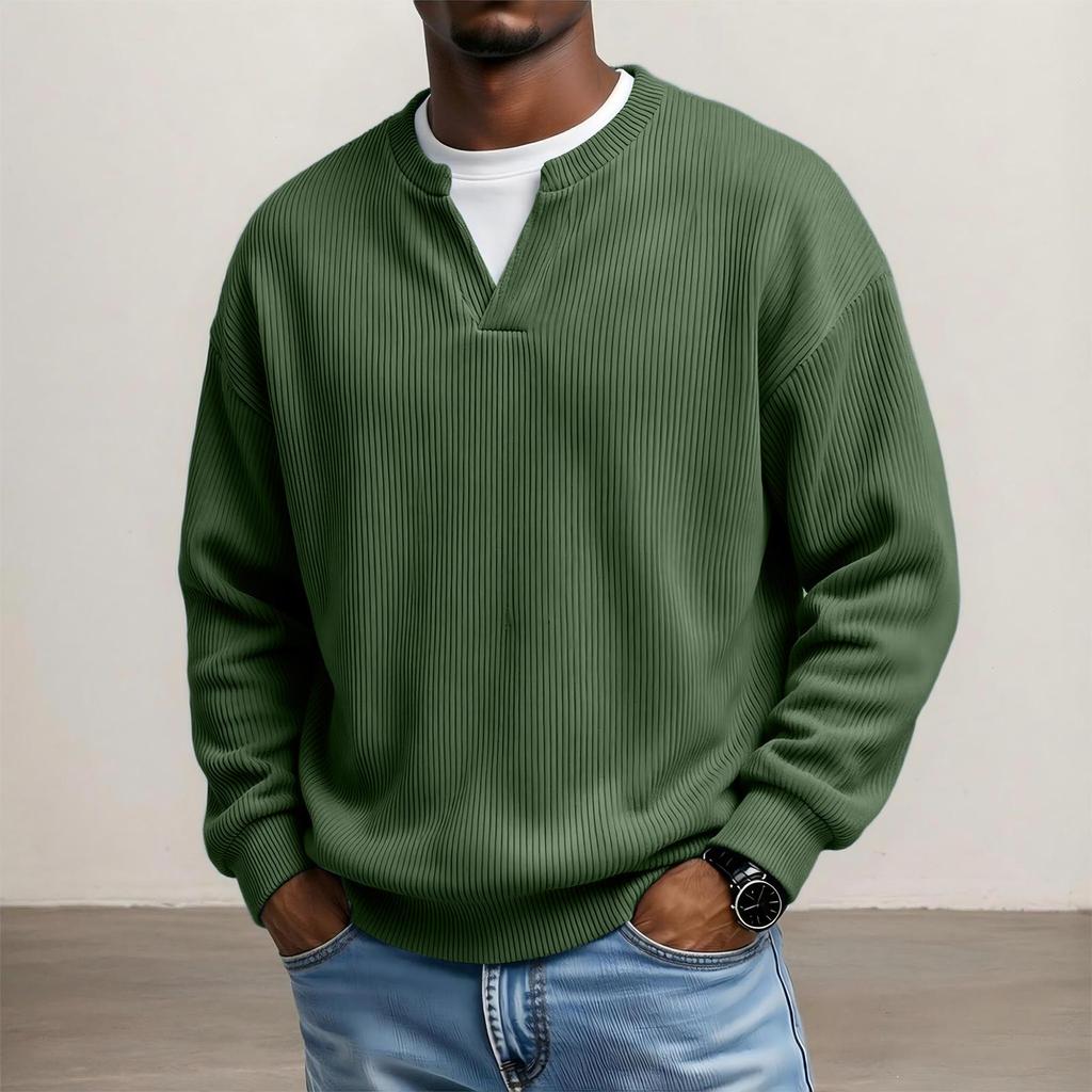 Herren V-Ausschnitt Cord Trainings sweatshirt Lässiger Langarm Pullover Top für Herbst und Winter