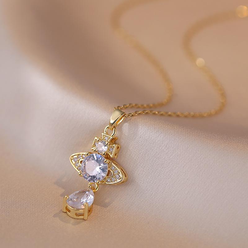 Luxurious Geometric Zircon Planet Pendant Jewelry Set for Women 2023 New Fashion Gold Color Earrings Necklace Wedding Party Accessories