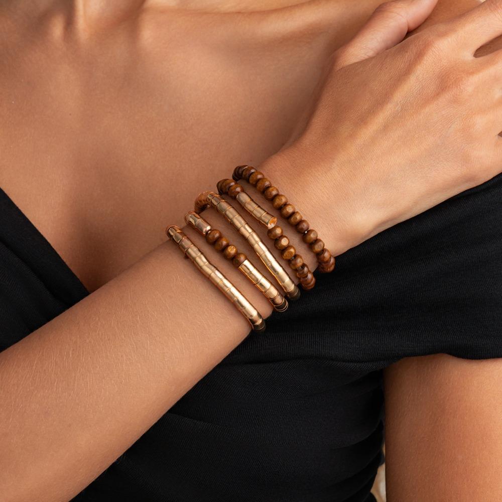 Handmade Versatile Splicing Wooden Bead Retro Bracelet Set with Universal Design for Men and Women