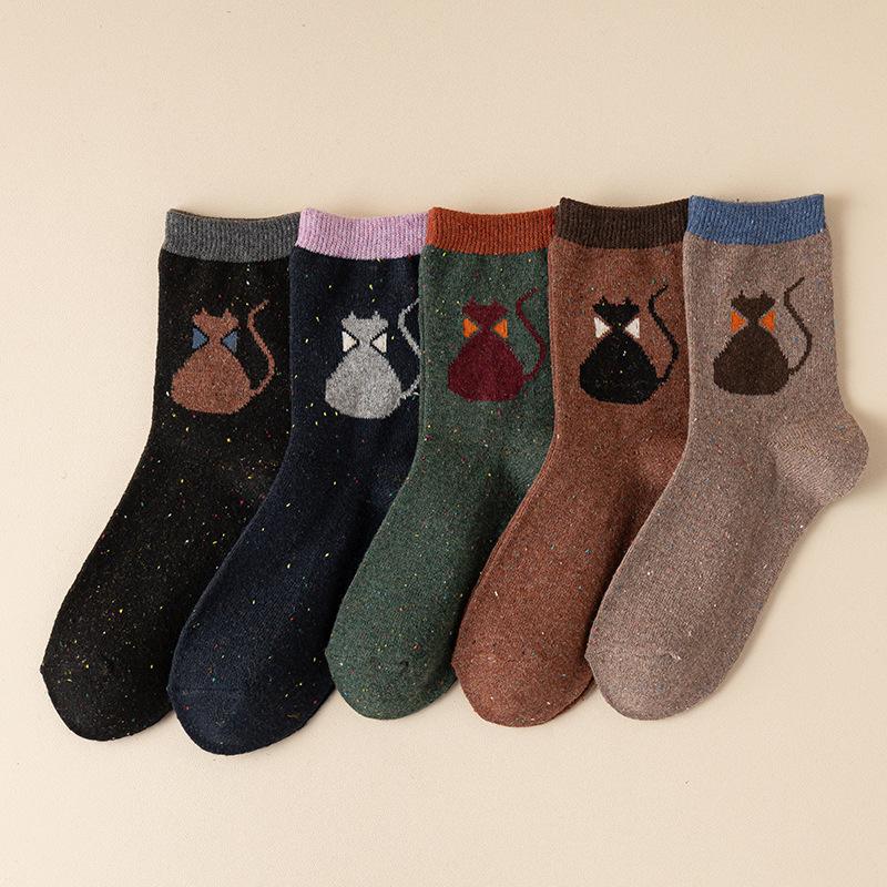 5 Pairs of Ladies Autumn and Winter New Retro Thickened Cartoon All Match In Tube Socks