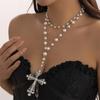1/2 Stücke Perlenkreuz Halskette Großes Kreuz Anhänger Halsketten Für Frauen Klobige Perlenkette Gothic Punk Vintage Kreuz Halskette