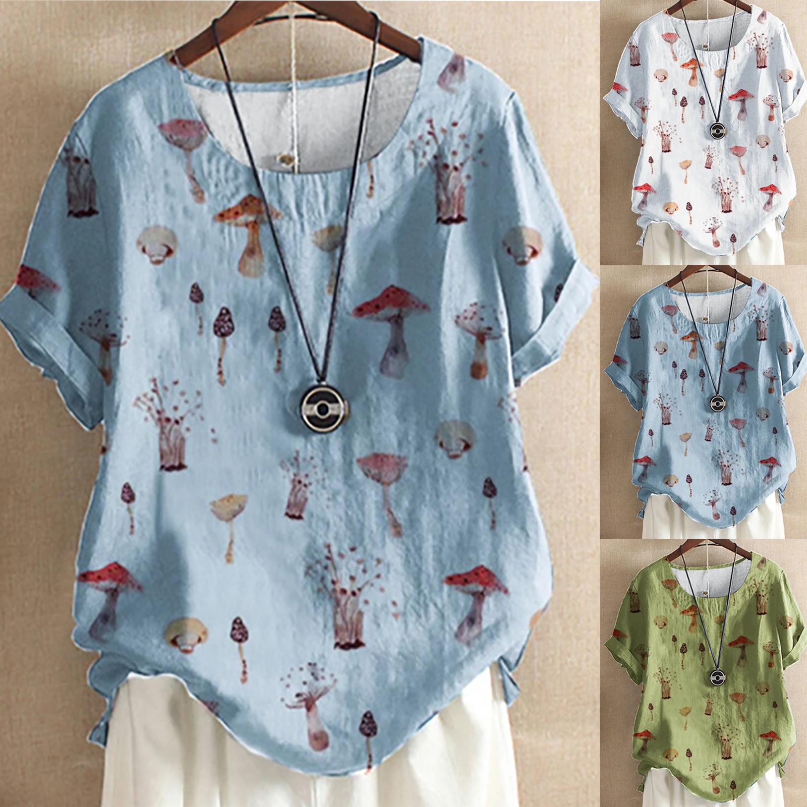 

Women s Summer Casual Round Neck Short Sleeve Print Loose Shirt Tops