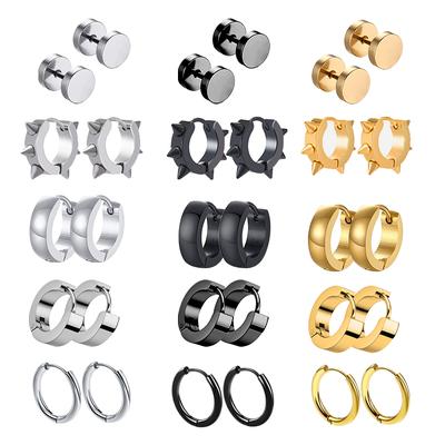 1 Pairs Multi Types Unisex Black Gold Color Stainless Steel Earring For Women Men Punk Gothic Piercing Fake Earrings Jewelry