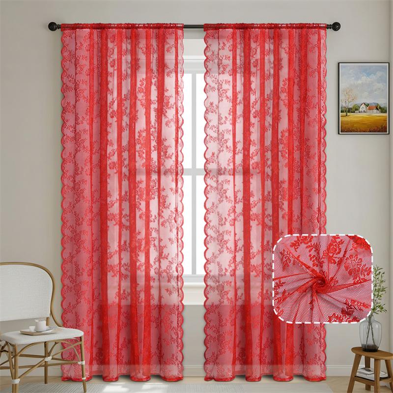 1pc Romantic Lace Sheer Curtain Flower Lace Window Curtains for Living Room Bedroom Home Window Screening Rod Pocket